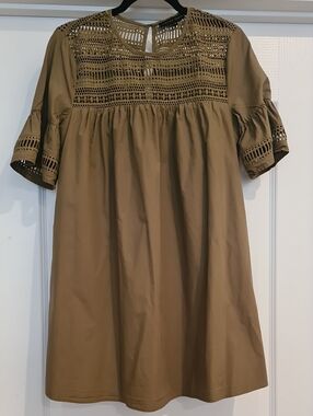 English Factory - Olive Crochet Yoke Casual Dress